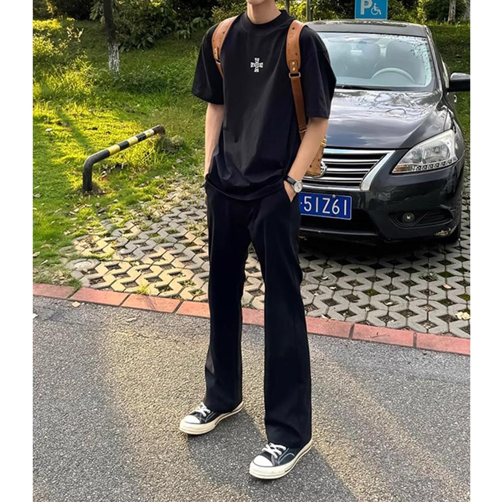 Black Slim Straight Trousers Men's Summer and Autumn American Crotch Pants Cleanfit Cool Quick-drying Slightly Pulled Trousers