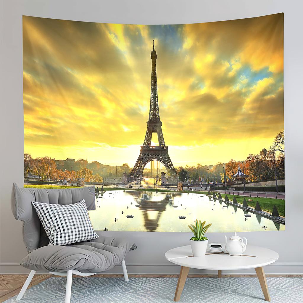 Eiffel Tower Tapestry Water Reflection Tapestry French Architecture Tapestry Living Room Bedroom Dorm Decor Background Cloth