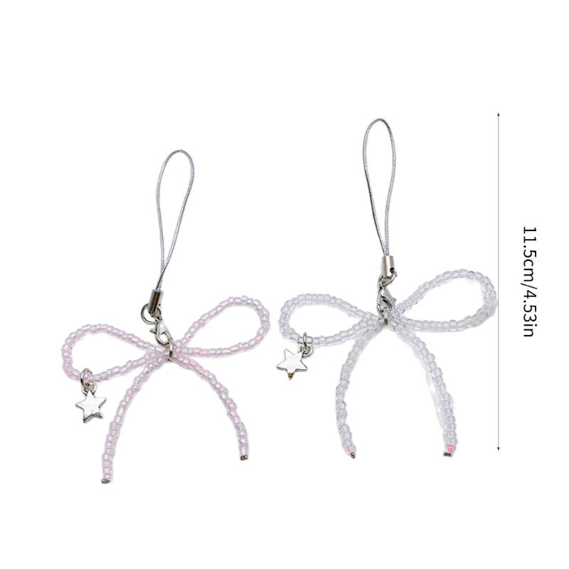 Beaded Bowknot Star Hanging Pendant Sweet Phone Strap Bag Decoration Portable Hanging Lanyard Gift for Girls Women
