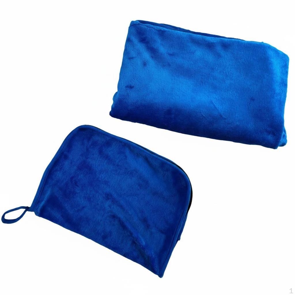 Flannel Trip Blanket Pillow 2 In 1 Set Foldable for Outdoor Black