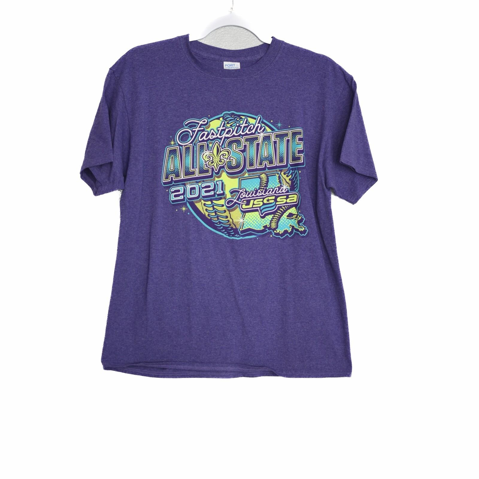 Port Company Purple Graphic T-Shirt All State 2021 Louisiana Short Slv Medium XXXL