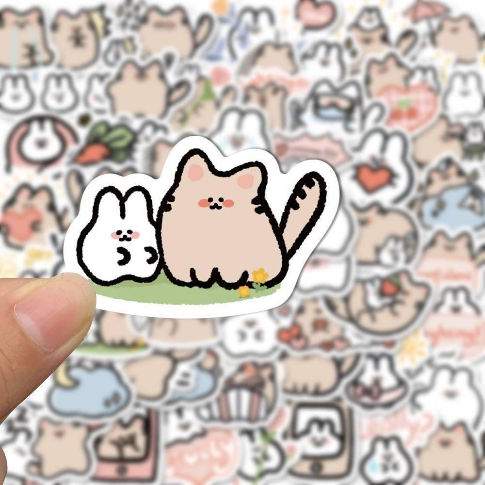 58 Cute Cat & Rabbit Waterproof Korean Stickers for Decor