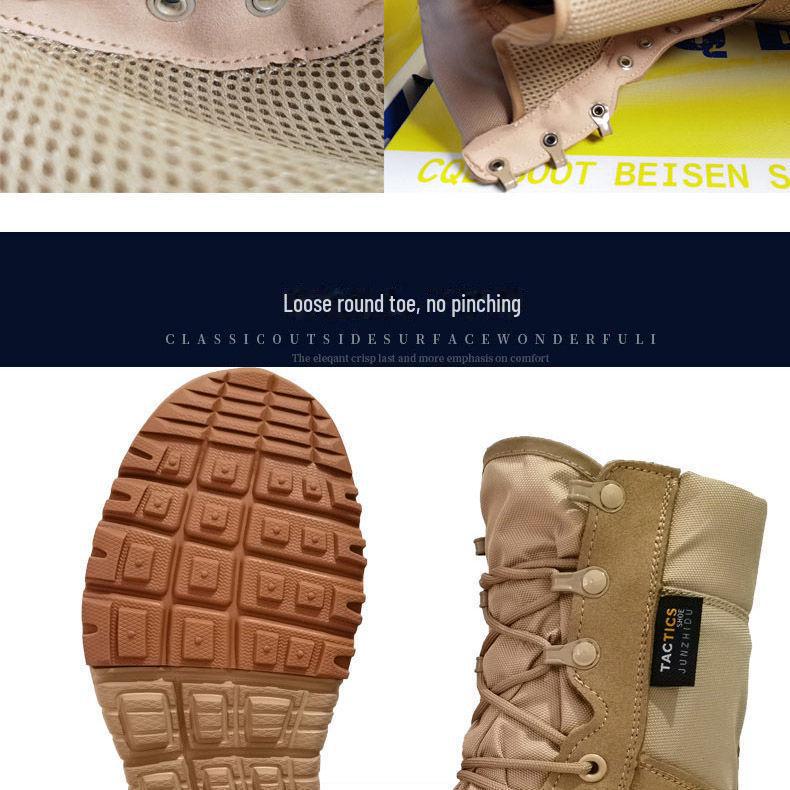 Summer Ultra-Light Breathable High-Top Desert Canvas Combat Boots - Lightweight Military-Style Outdoor Shoes with Zipper