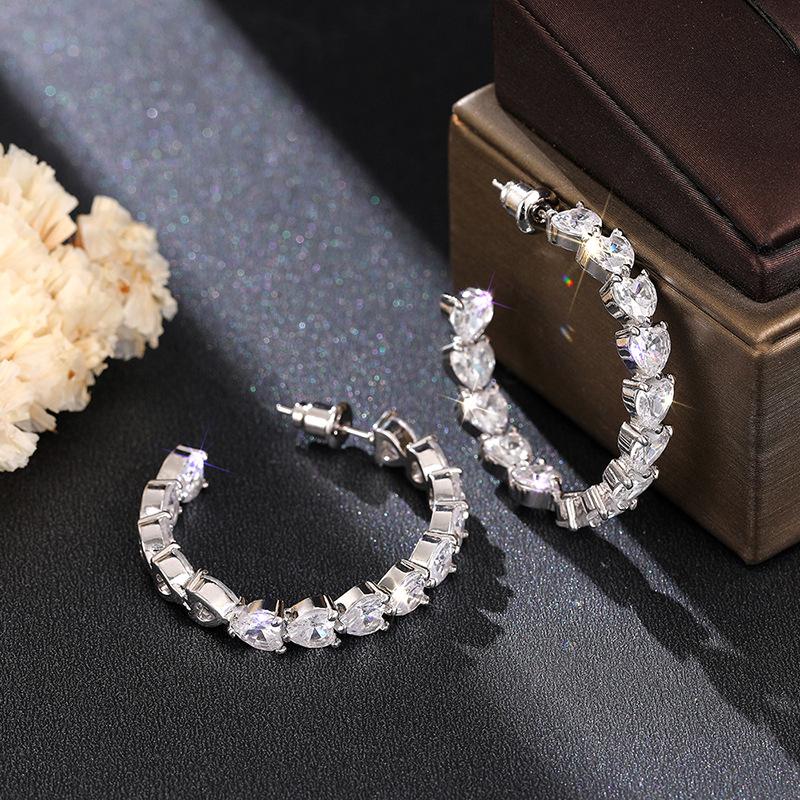 Multi Heart Shape Cubic Zirconia Open C Hoop Earrings Prong Set Rose Gold Plated Elegant Party Banquet Ladies Accessories