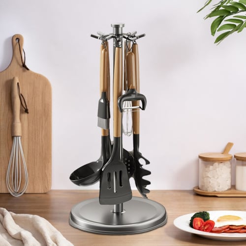 Countertop Rotating Utensil Holder | Kitchen Utensil Holder, Kitchen Tabletop Dish Organizer Holder, Spaghetti Server with Swivel Hook