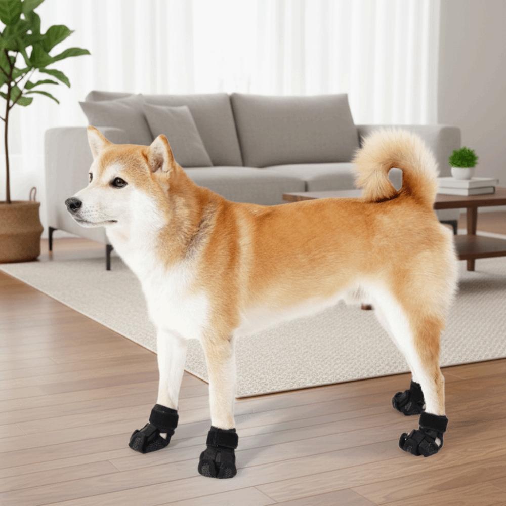 4pcs/set Adjustable Dog Anti-Slip Shoes Comfortable Self Adhesive Paw Protectors Wear-Resistant Breathable Pet Foot Covers