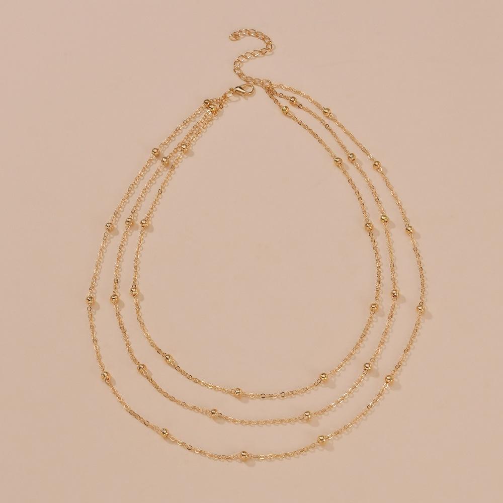 Minimalist, Gold Bead Multi-layer Chain Metal Adjustable Ladies Personality Stacked Necklace