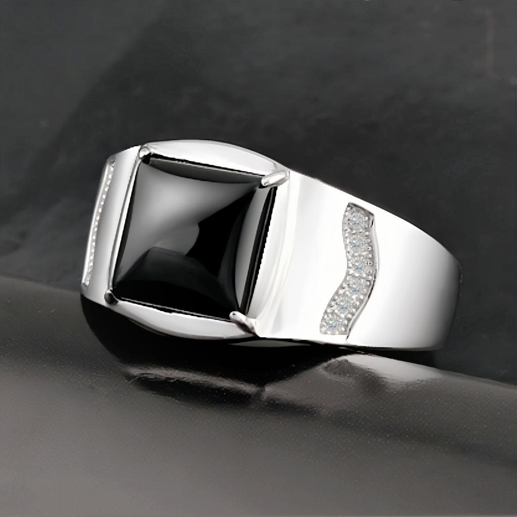 2026 Men's Domineering Ring Mahonao Men's Ring Opening Adjustable Korean Version Glossy Square Black Diamond Living Ring