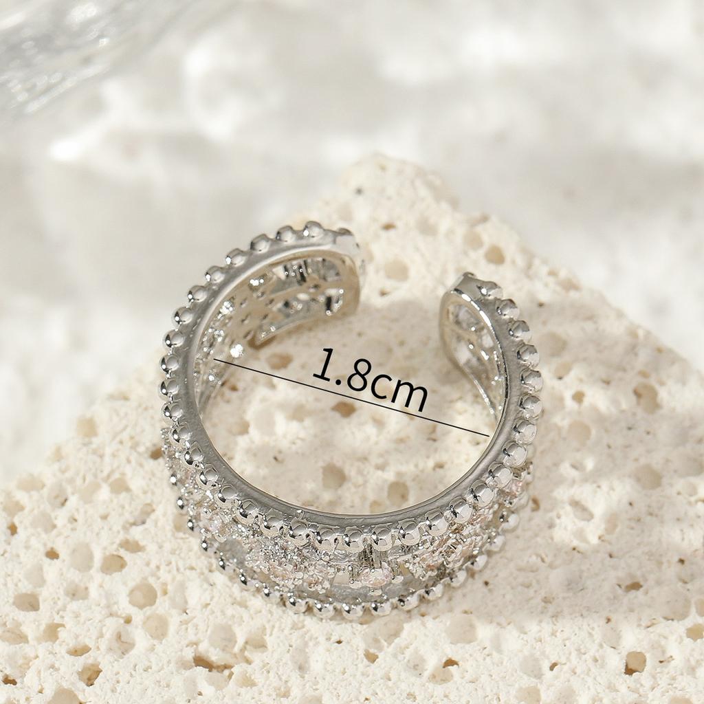 Ins Geometric Full Diamond Japanese and Korean Style Ring Female Small Fresh and Sweet Inlaid Zircon Advanced Sense Opening Adjustment Ring