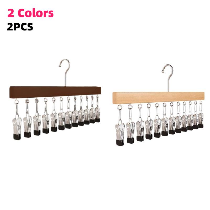2 Pack Clip-on Trouser Hangers Specifically Design for Wardrobe Organizer 12 Pairs Trousers Jeans Hats Shorts Socks Saving Space