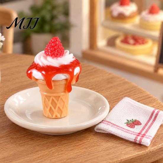 Crafting Supplies for Miniatures 10Pcs Mini Ice Creams, Tiny 3D Strawberry Jam Resin Dessert Doll Mansion Food Accessories Mansion, DIY Craft