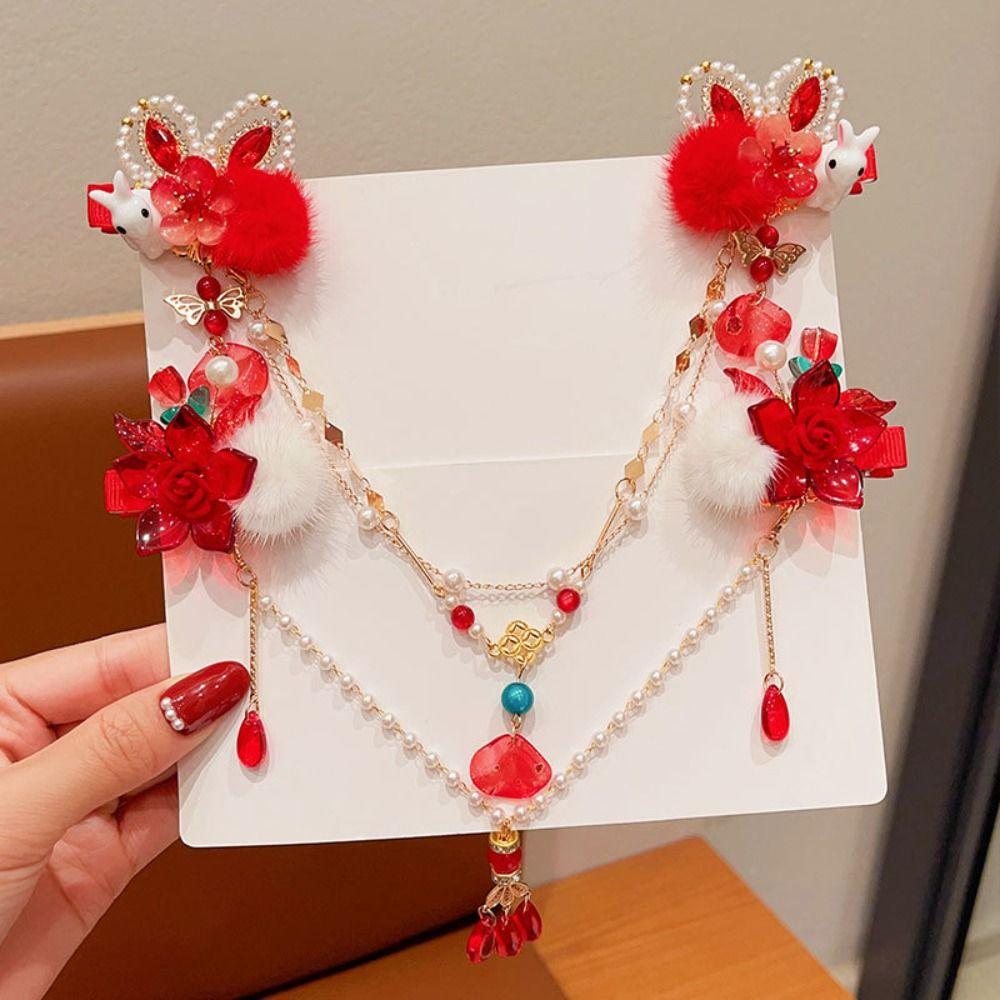 Hanfu Headwear Chinese Style Red Barrettes Princess Ancient Style Hair Clip  Kids
