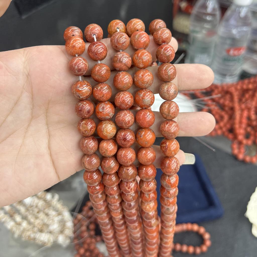 10mm Natural Red Shell Round Beads (38cm Strand) - Smooth Polished Boho Beach Supplies for DIY Necklace Bracelet Jewelry Making, Valentine's Day Gift
