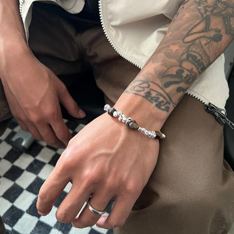 Fashion Hiphop Irregular Square Beaded Bracelets for Men Vintage Brown Tiger Eye Bangles Bracelet Men's Jewelry Accessories