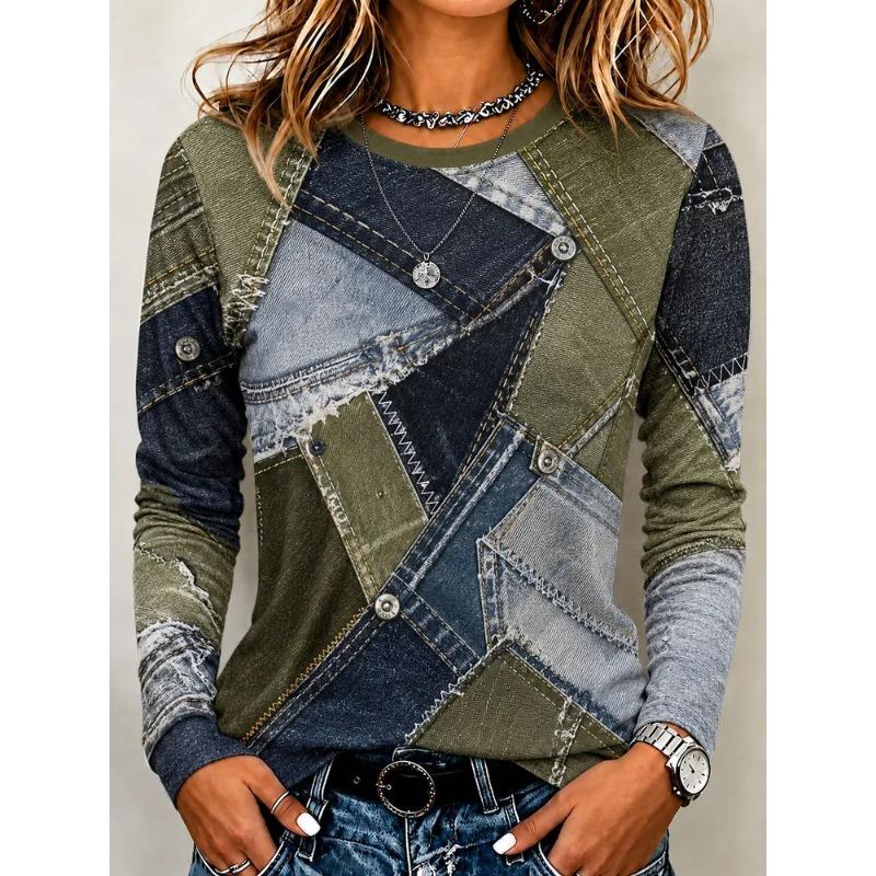 Autumn Women's 3D Printed Crew Neck Long Sleeve T-Shirt
