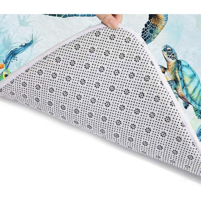 Watercolor Sea Turtle Blue Bathroom Rugs, Nautical Marine Animals Underwater Sea World Bath Rugs, Cute Bath Mats for Bathroom Shower Floor Decor, 17
