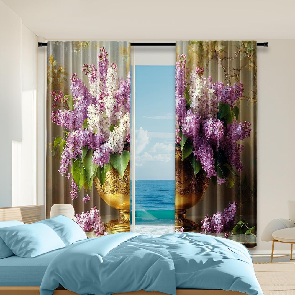 

2 pcs versatile polyester transparent curtains for home decoration Vintage Inspired Floral Still Life for use in bedrooms and 100*130 Grommet Top 1pcs