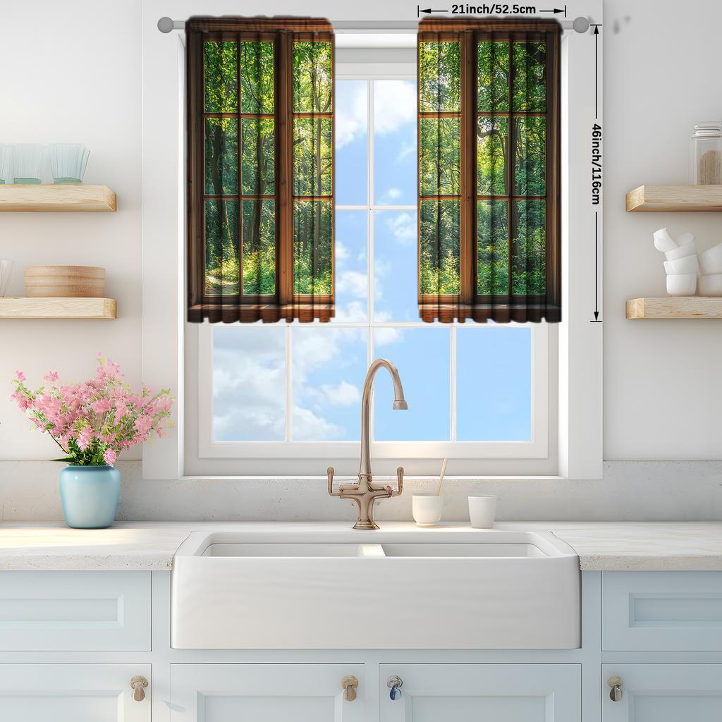 2pcs  Decorate The Forest Outside Printed Curtain for Home Decor - Rod Pocket Window Treatment for Bedroom, Office, Kitchen