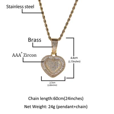 THE BLING KING Baguettecz Heart Pendant Necklace Iced Out Shiny Cubic Zirconia Hihop Jewelry For Girls Women Gift