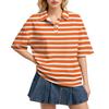 Camisa Polo Casual para Mujer de Corte Holgado con Mangas Cortas, Ligera, con Patrón de Rayas, Top de Verano con Cuello Clásico y Tapeta de Botones