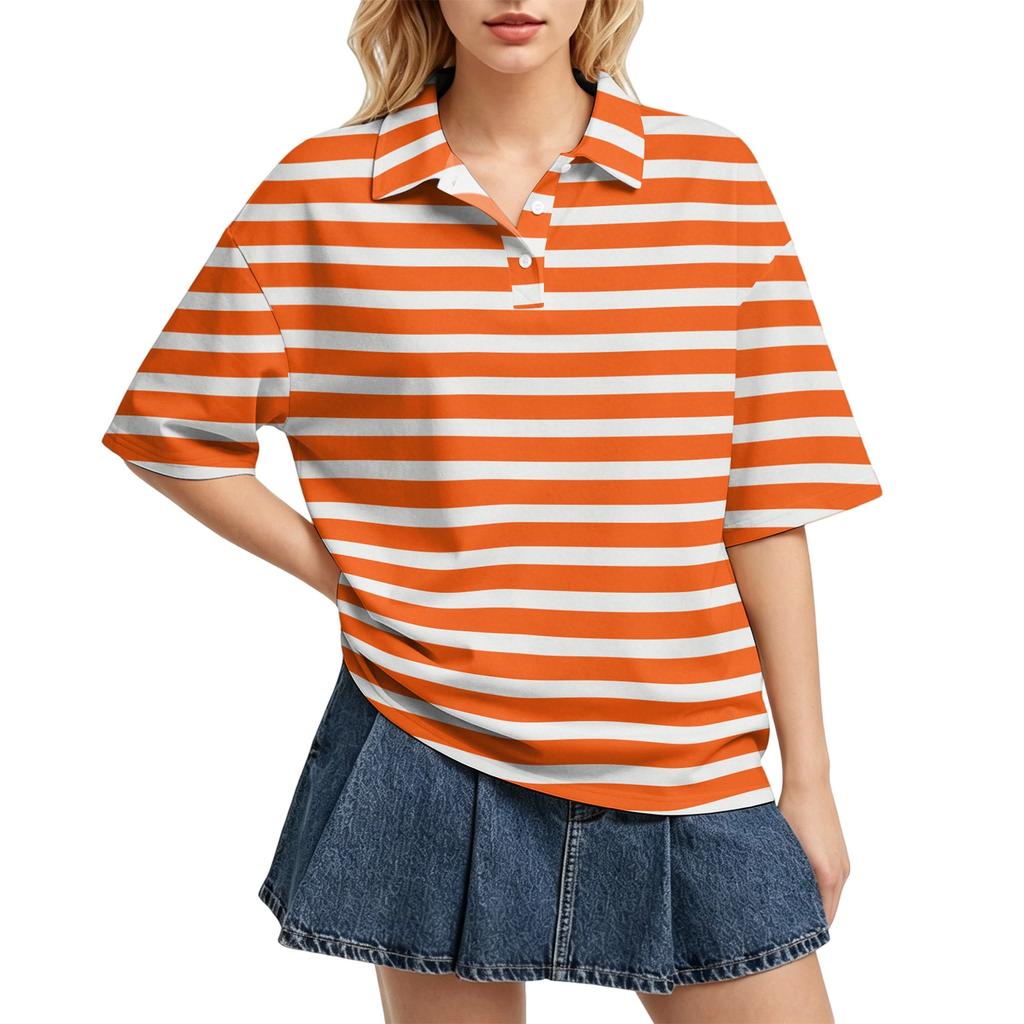 Camisa Polo Casual para Mujer de Corte Holgado con Mangas Cortas, Ligera, con Patrón de Rayas, Top de Verano con Cuello Clásico y Tapeta de Botones