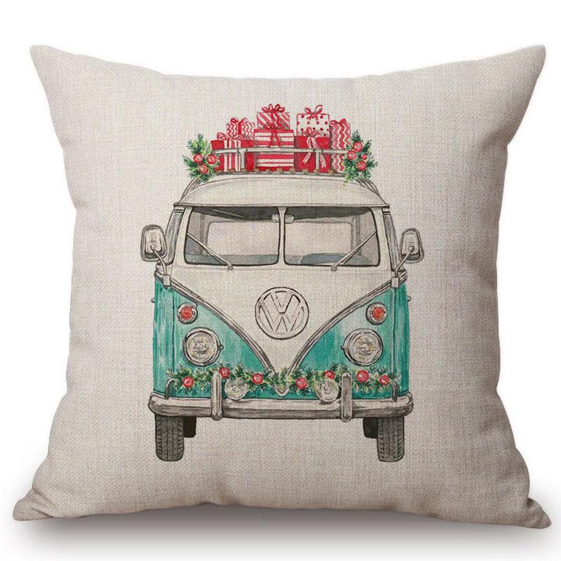 Watercolor Christmas Cars Print Home Decorative Pillow For Sofa Christmas New Year Decoration Cushion Cover Car Pillows Cases