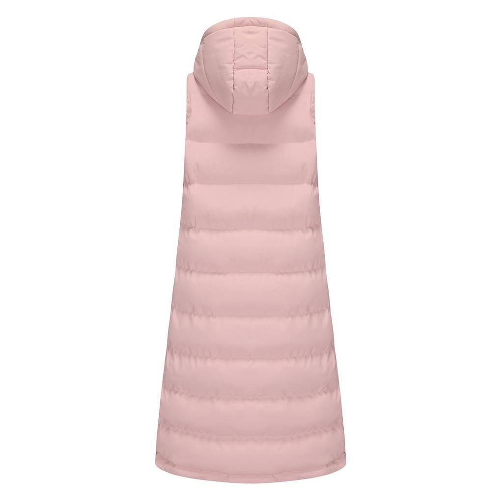 Women’s Coats Hooded Sleeves Long Style Solid Color Vest Quilted Jacket Autumn Winter Thick Warm Outer Wear