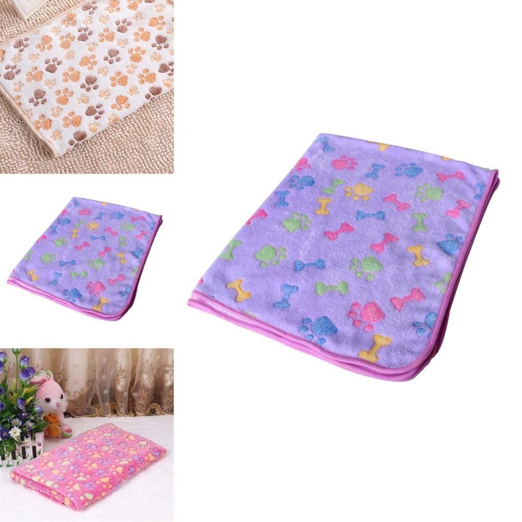 Plush Cute Pet Warm Paw Print Dog Puppy Fleece Blanket For Cozy Sleeping