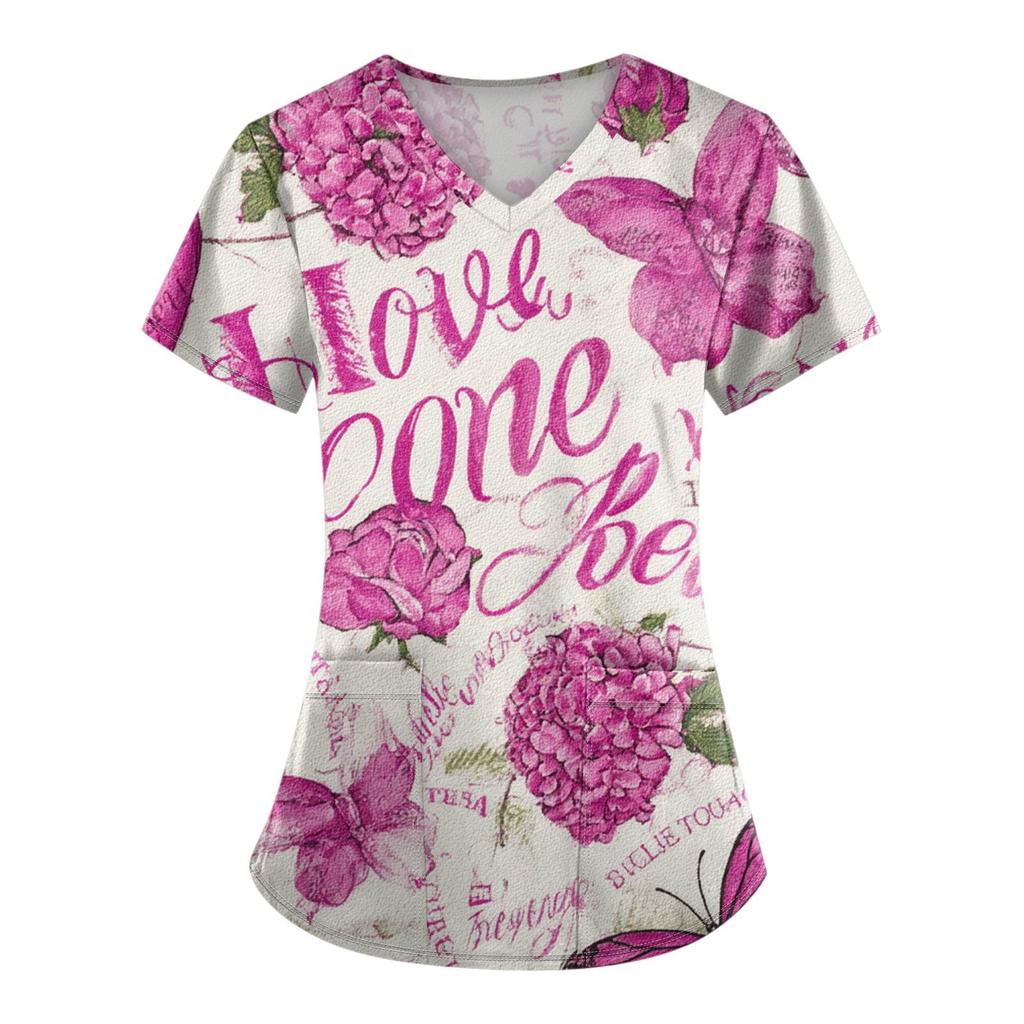 Dámská móda Overal s V výstřihem a krátkým rukávem s kapsami Potištěné topy Oblečení