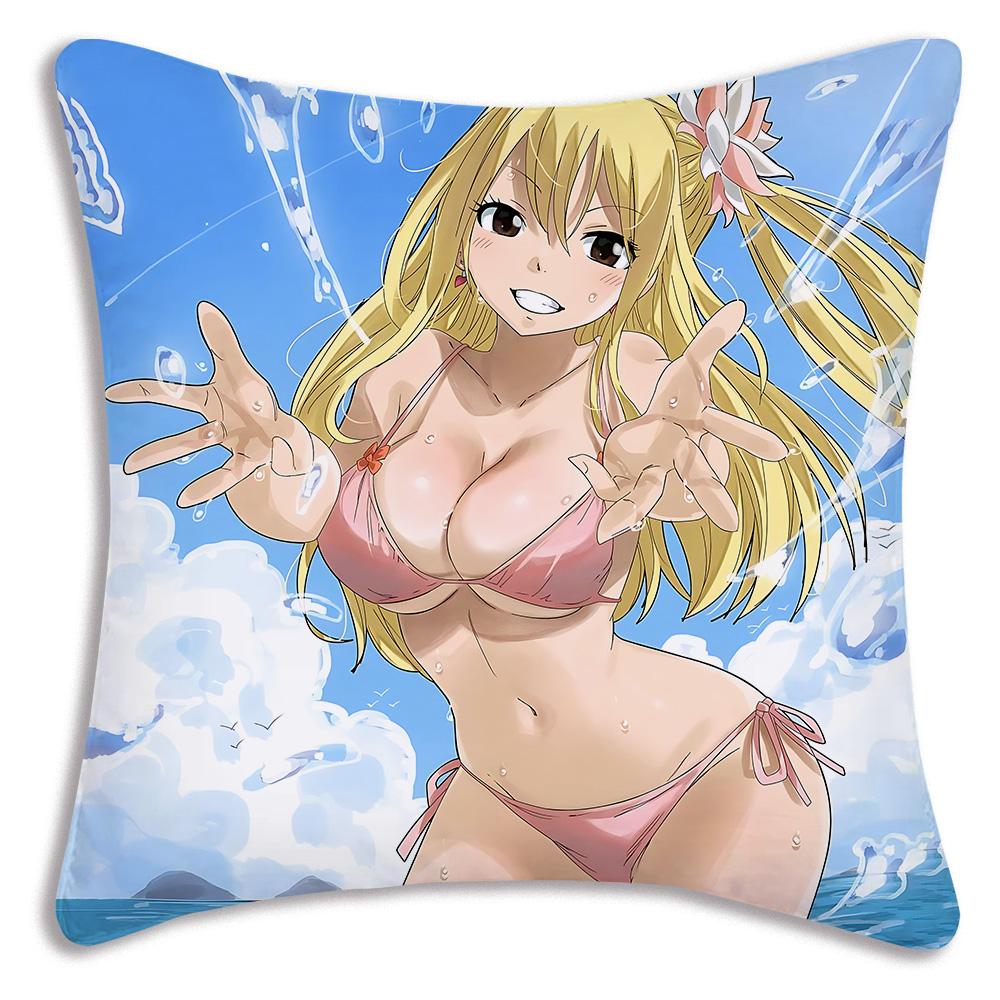 Anime Fairys tails Pillow Covers Cartoon Sofa Decorative Home Double-sided Printing Short Plush Cute Cushion Cover
