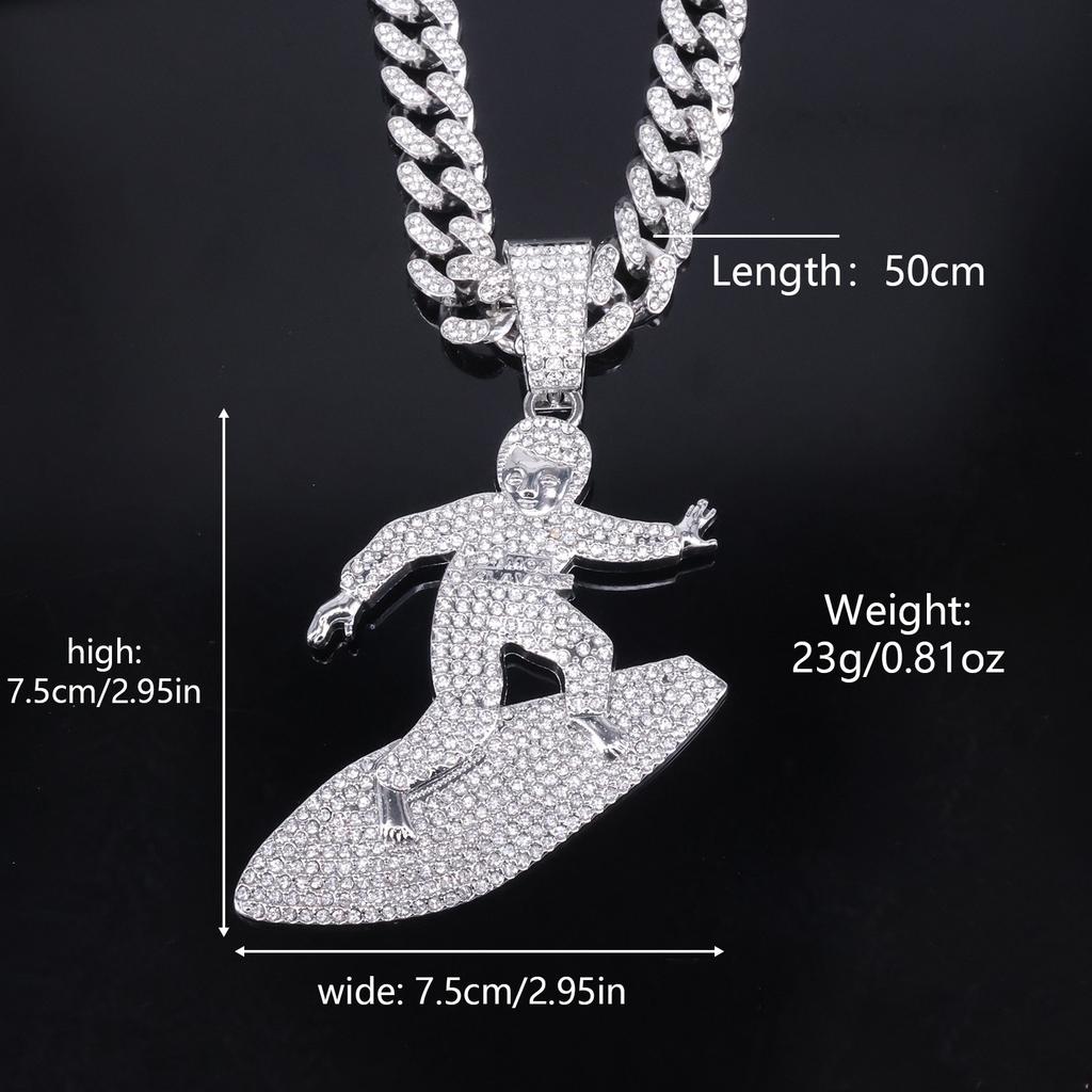 European and American Alloy Jewelry Skateboard Youth Full Diamond Pendant, Men's Hip-hop Style Personalized Accessories Necklace