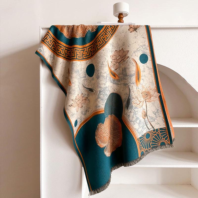 

Жіноча зимова квіткова ретро шаль з імітації кашеміру - Модний та теплий подарунковий шарф 180x65 cm