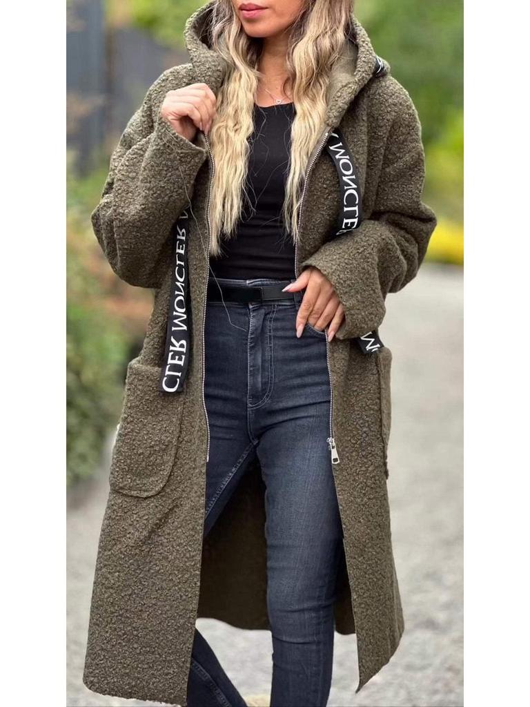 2024 Europäische und Amerikanische Herbst/Winter Lässige Kapuzenjacke aus Lammwolle