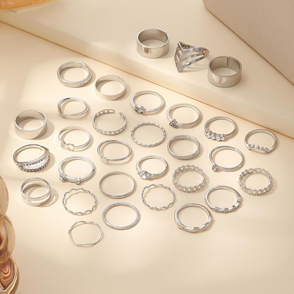 Elegant 30-Piece Rhinestone Butterfly and Pearl Knuckle Ring Set for Women