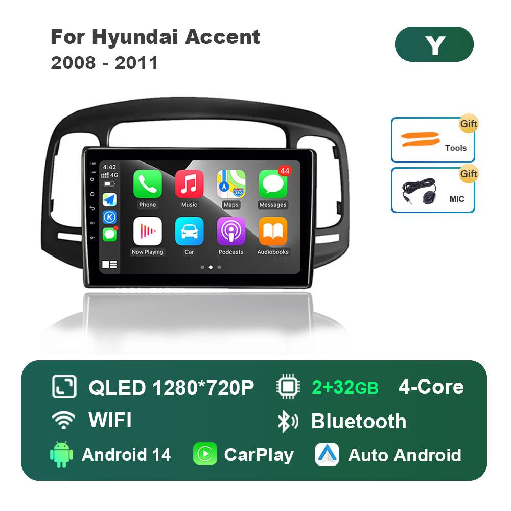Car Radio Multimedia Player for Hyundai Accent 2008 - 2011 Android 14 System GPS Navigation HD Screen  WiFi Bluetooth Head Unit