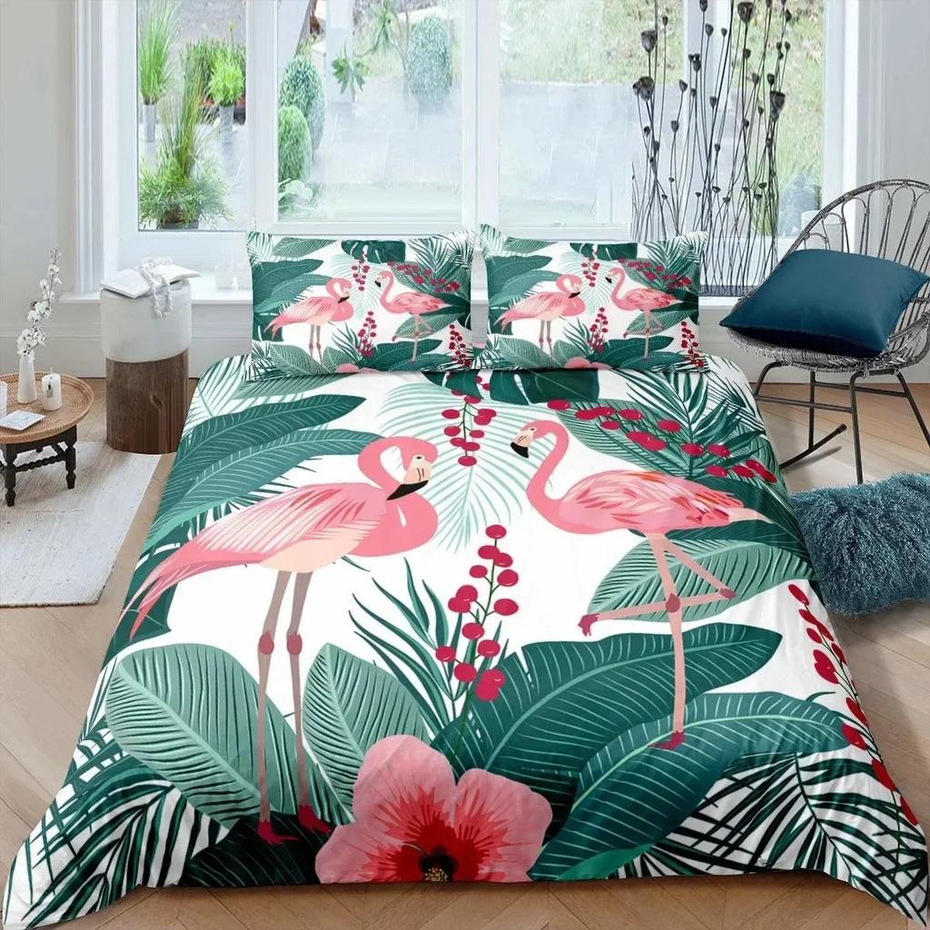 3D Print Flamingo Flowers Tropical Animal 3D Duvet Cover Bedding Set Comforter Linen Pillowcases Single Double Twin King Queen