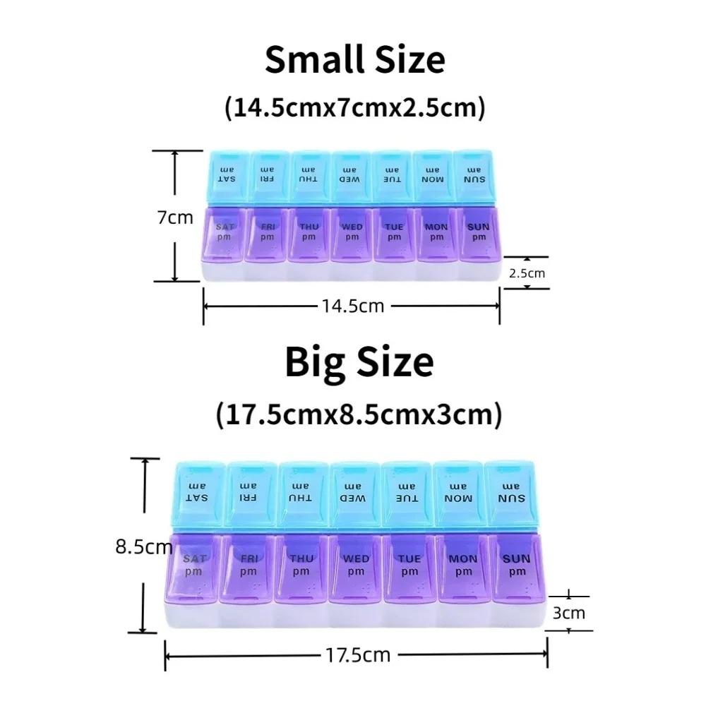 Weekly Portable Travel Pill Box Cases 7 Days Organizer 14 Grids Pills Container Storage Tablets Vitamins Medicine Fish Oils