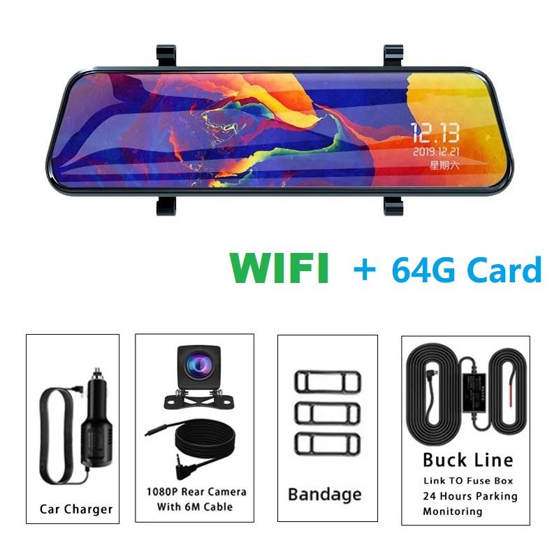 10'' Touch Screen Car Stream Media Dashcam DVR 1080P Dual Lens IPS Rearview Mirror Dash Camera Night Vision Video Recorder