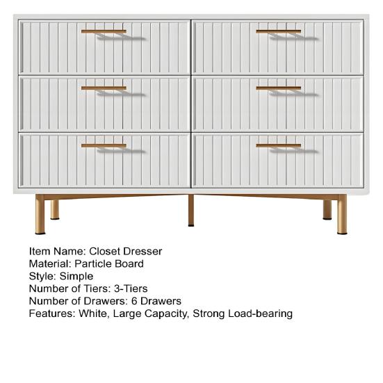 Bedroom Dresser Storage Cabinet, Chest of Drawers with 6 Drawers, White Sideboard Drawer Cabinet High Board for & All Living Rooms, Closet