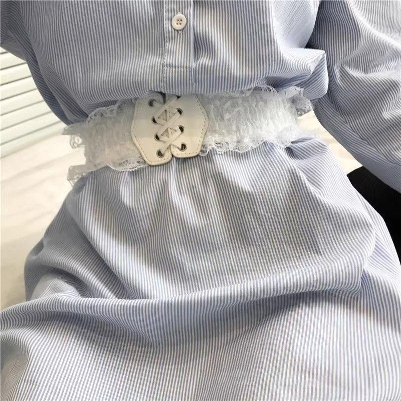 Elegant White Fashionable Lace Trim Dress With Waist Cincher For Stunning Silhouette