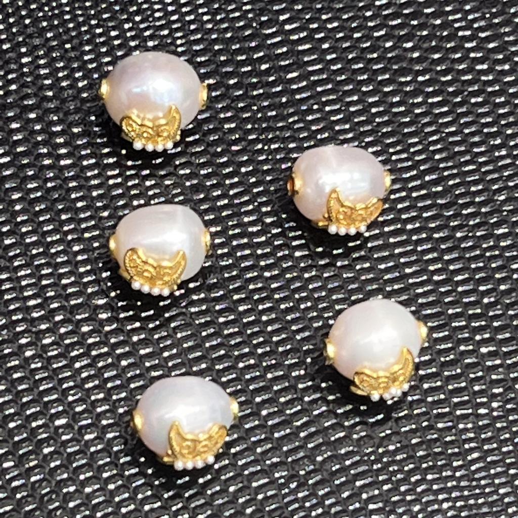 1Pc, Artificial Pearl Beads with Golden Butterfly Decor Accent, Fantasy Style Handmade Rice Beads for DIY Materials Accessories, Jewelry Making 8×12mm