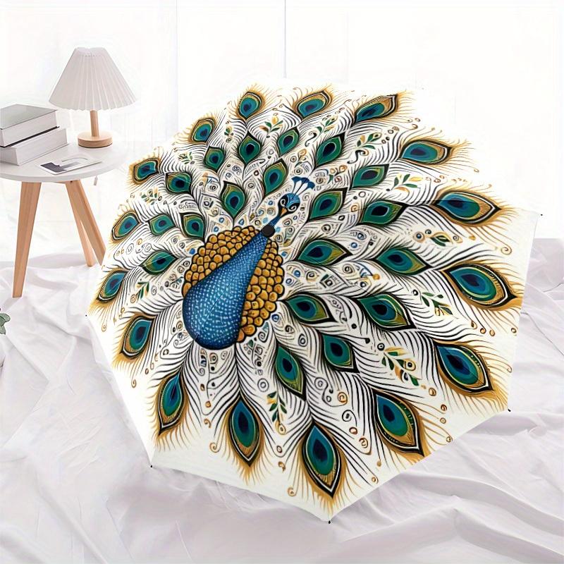 1pc Peacock Mandala Automatic Open, Sturdy Iron Frame, Compact Folding Design, All-Season Portable Umbrella for Women & Men, Outdoor Umbrell