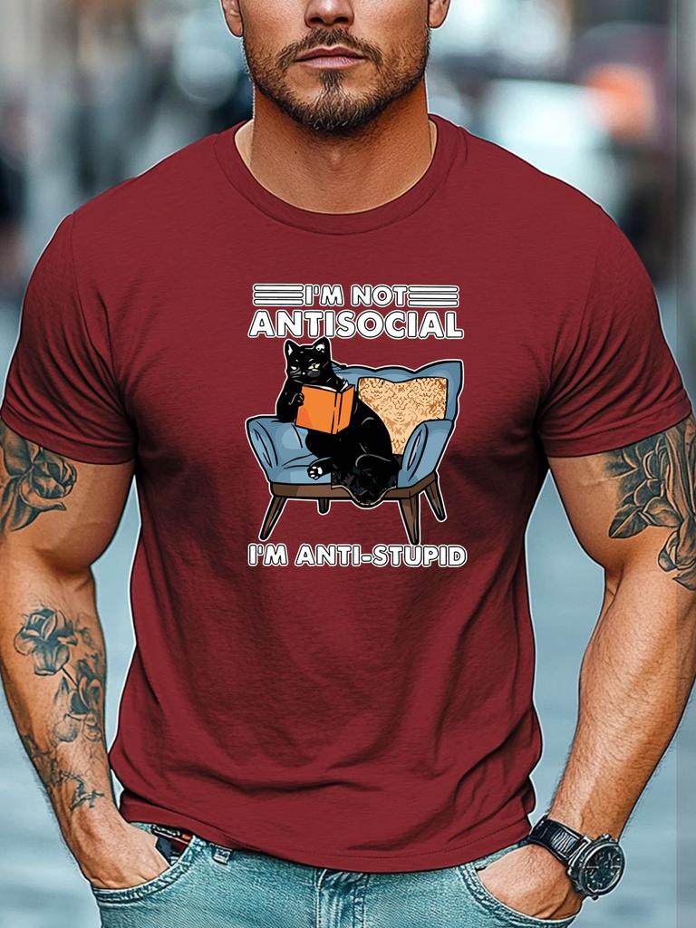 Men Tshirt IM NOT ANTISOCIAL IM ANTISTUPID Graphic Summer Soft Comfort Fit Tee Daily Wear Tops