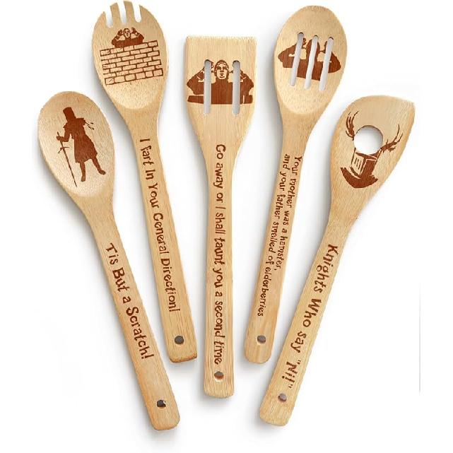 5Pcs Funny Mouse Wooden Cooking Spoons, Cute Mouse Laser Engraved Bamboo Spoon for Cooking Kitchen Utensils Set, Cartoon Mouse Bamboo Kitchen Knights Who