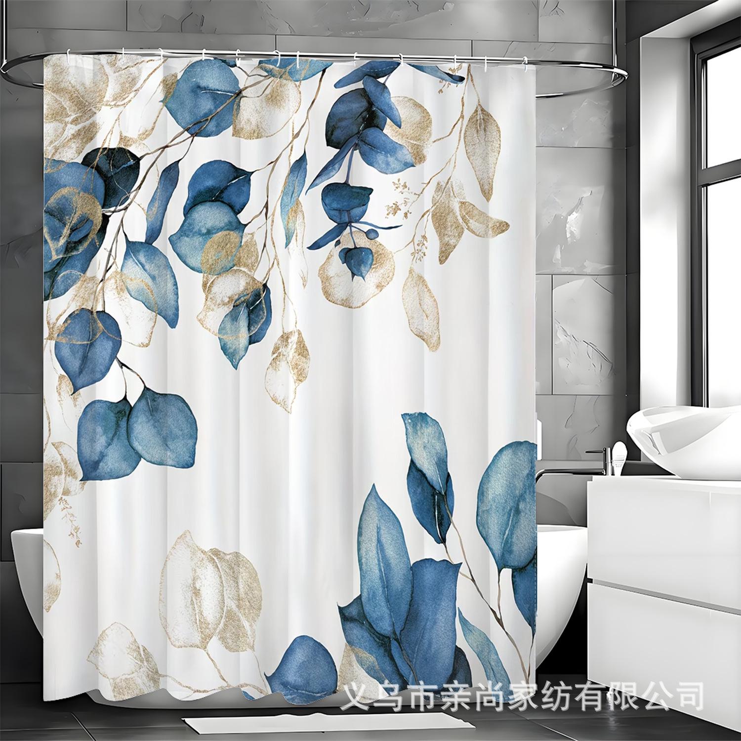 

Blue Eucalyptus Leaf Shower Curtain Machine Washable All Season Waterproof Privacy Protection Modern Design Elegant 12 Hooks W60H190(CM)-1 Pcs