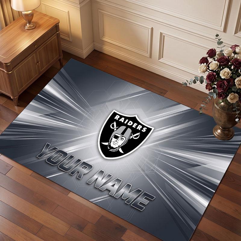 Tappeto in Cristallo Vellutato Personalizzato Las Vegas Raiders, Tappeto Morbido Antiscivolo con Testo Nome Personalizzato per Soggiorno Camera da Letto