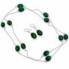 Chrome Diopside Oval Shape Gemstone Chain+Earrings Handmade Antique Gift Jewelry