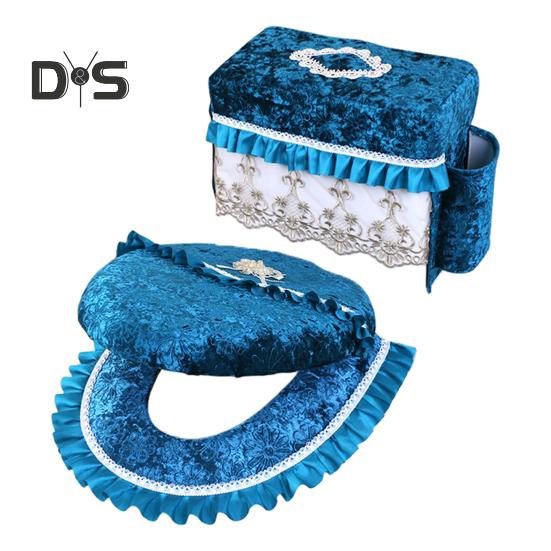 Flannel Toilet Tank Cover Ultra Plush Toilet Lid Cover with Side Pockets Lace Trim Easy Installation Warm Washable Toilet Seat Cushion