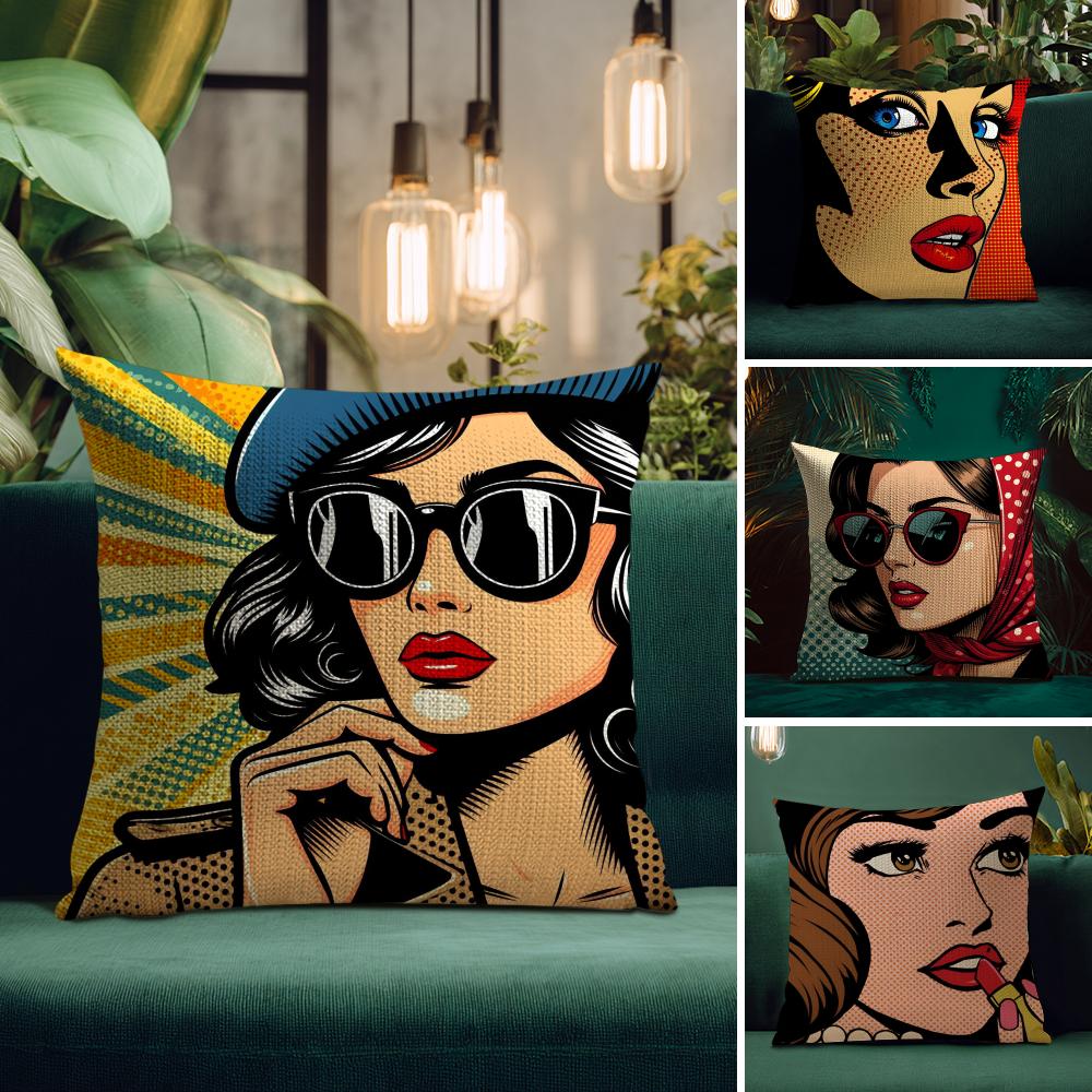 Art P-Pop Art Sexy Girl Cushion Cover Natural Linen Pillow Case Double-Sided Print Decorative Sofa Pillowcase Home Decor Gift