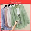 Shirt Sunscreen Elegant Perspective Summer Thin Chiffon Blouse Korean Harajuku See Through Loose Top Casual Womens Cardigan